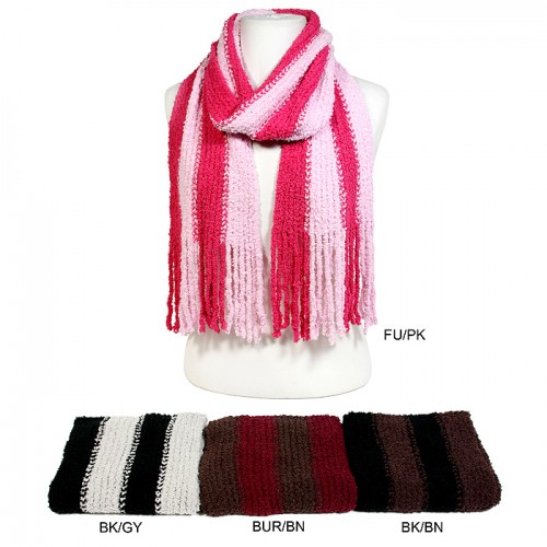 Scarf - Two-Tone Knitted Striped Printl Scarf - SF-CFM