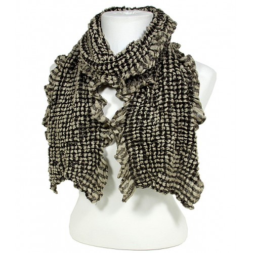 Scarf - 2-Tone Jacquard W/ Ruffled Trim - Brown Color - SF-GF1031BN