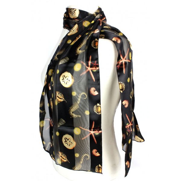 Scarf - Silk Feel Touch - Sea Life - SF-ON1535BK