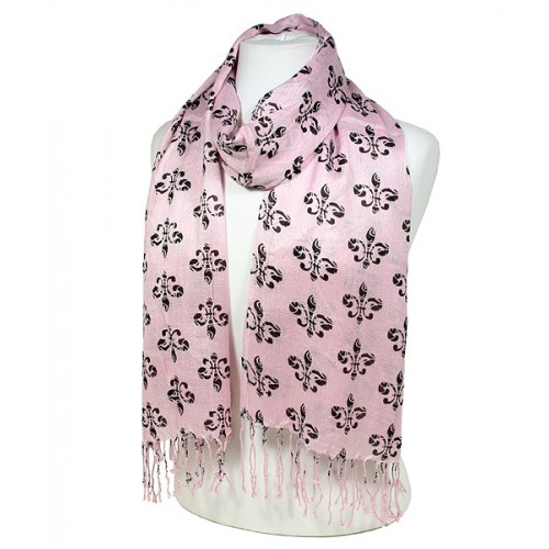 Scarf - Fleur De Lis Print  Shawl - Pink Color - SF-SHL1704PK