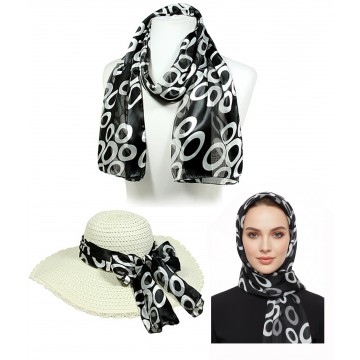 Scarf - 12pcs Circles Print Scarves - Black - SF-SSPO3834BK-12