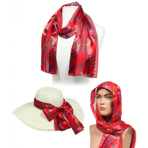 Scarf - 12pcs Chain Print Scarves - Red - SF-SSPO3835RD