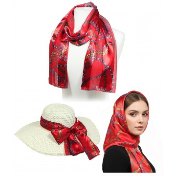 Scarf - 12pcs Chain Print Scarves - Red - SF-SSPO3835RD-12