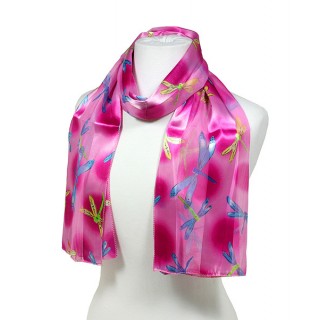 Scarves Wholesale - Scarf - Dragonfly Print Scarves - Fuchsia/Blue