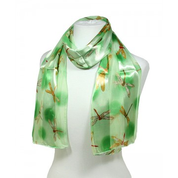 Scarf - 12pcs Dragonfly Print Scarves - Green/Yellow - SF-SSPO6018GNYL-12