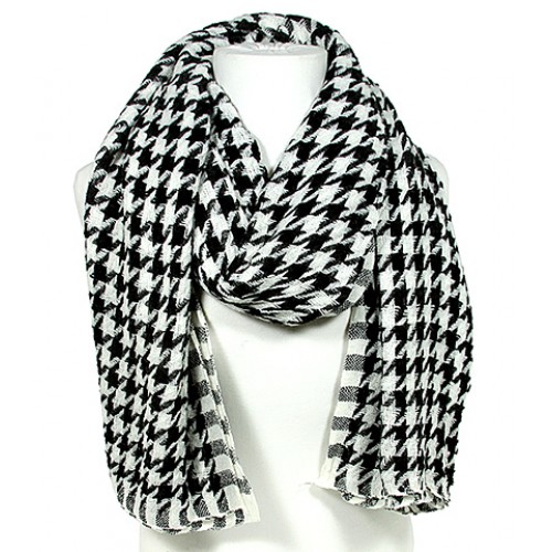 Scarf - Houndstooth Print - White - SF-TSF51489WH