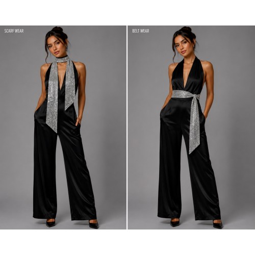 Scarf - Double-side Metallic Foil Sash Belts - Silver - SF-SFS107101