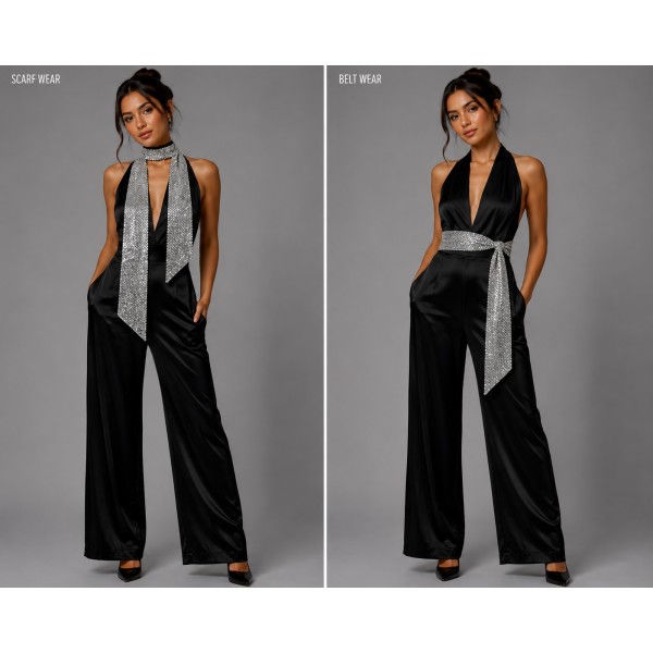 Scarf - Double-side Metallic Foil Sash Belts - Silver - SF-SFS107101