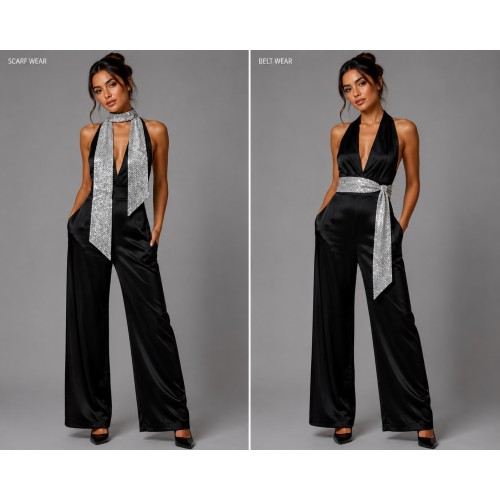 Scarf - Double-side Metallic Foil Sash Belts - Light Silver - SF-SFS107102