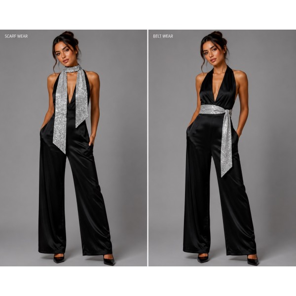 Scarf - Double-side Metallic Foil Sash Belts - Light Silver - SF-SFS107102
