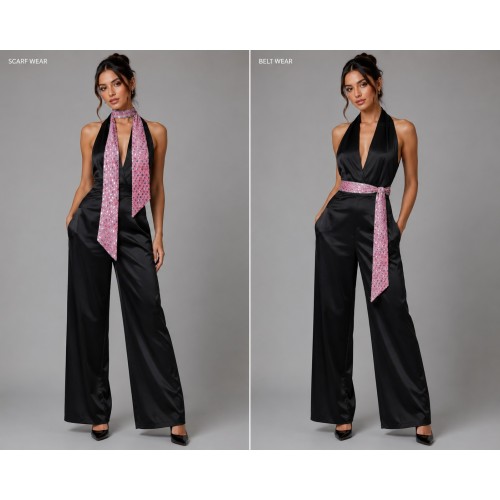 Scarf - Double-side Metallic Foil Sash Belts - Pink - SF-SFS107104