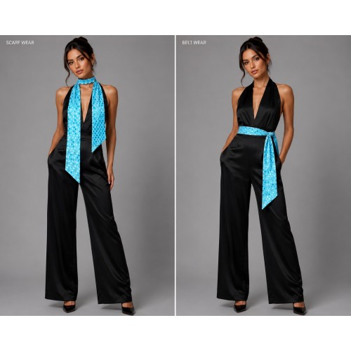 Scarf - Double-side Metallic Foil Sash Belts - Blue - SF-SFS107105