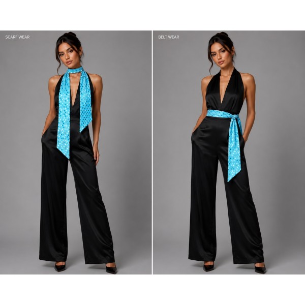 Scarf - Double-side Metallic Foil Sash Belts - Blue - SF-SFS107105