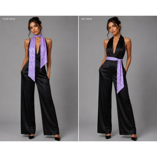 Scarf - Double-side Metallic Foil Sash Belts - Lilac - SF-SFS107106