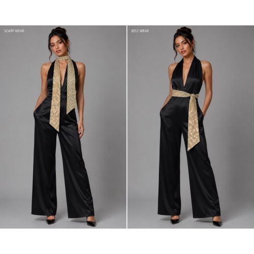 Scarf - Double-side Metallic Foil Sash Belts - Gold - SF-SFS107107