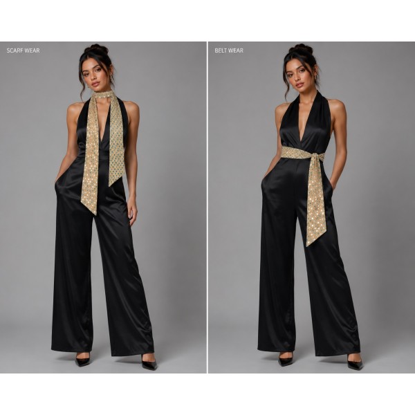 Scarf - Double-side Metallic Foil Sash Belts - Gold - SF-SFS107107