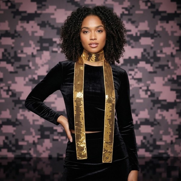 Scarf - Square Sequined Sash Belts - Gold - SF-SFS109102