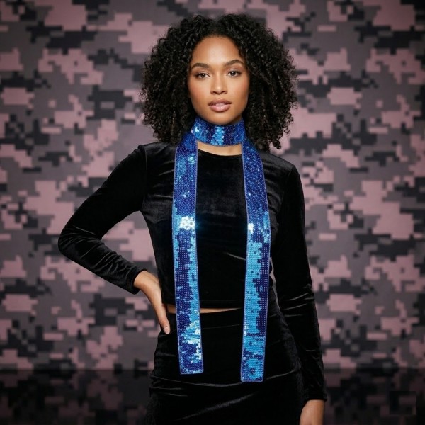 Scarf - Square Sequined Sash Belts - Blue - SF-SFS109103