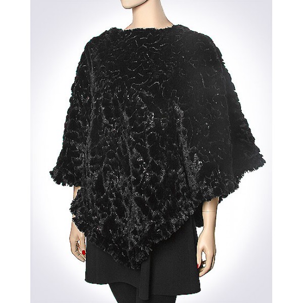 Scarf - Shawl / Wrap : Faux Fur Sequine Poncho - SF-FFSP3849BK