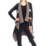 Cardigan/ Vest - Geometric Pattern - Coffee - SF-FW532CF