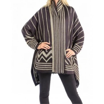 Shawl /Wrap w/ Stripes Print - Brown Color - SF-RUM08BN