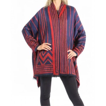 Shawl /Wrap w/ Stripes Print - Red Color - SF-RUM08RD
