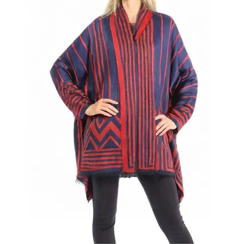 Shawl /Wrap w/ Stripes Print - Red Color - SF-RUM08RD