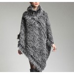 Poncho - Knitted Turtle Neck with Faux Fur Trim  SF-RUM27GY