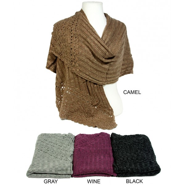 Scarf - Shawl - Ribbed w / Crochet Eyelet - SF-SH7311
