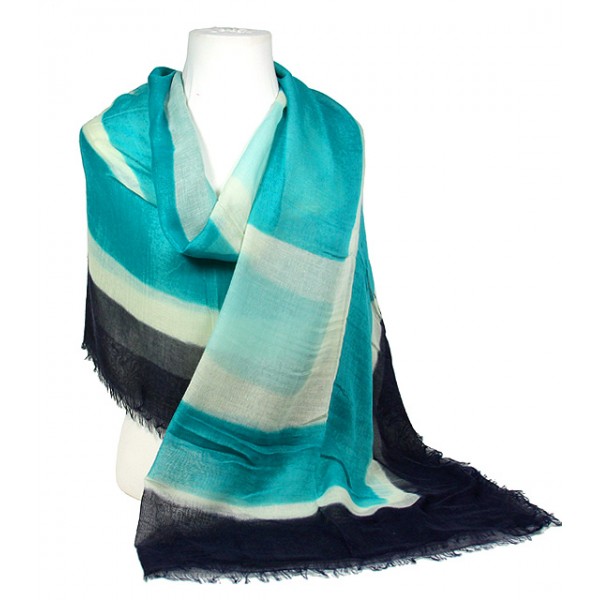Scarf - Shawl - Concentric Square Print - Navy / Teal - SF-SSF50545NVX