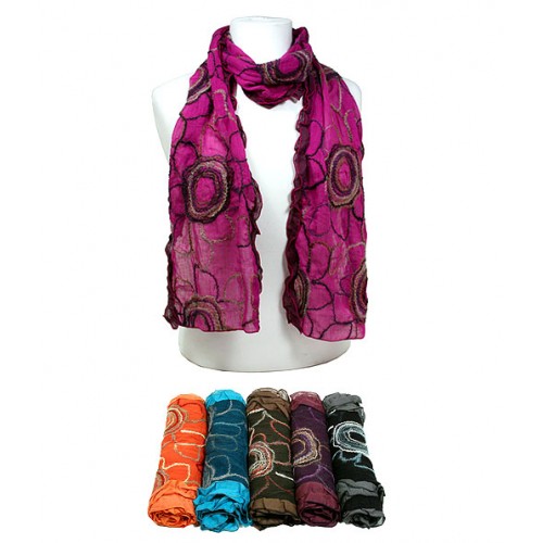Scarf - 12pcs Floral Stitch Scarves - Assorted Colors - SF-862-12
